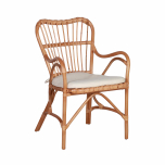 Rattan and cane armchair with seat cushion 