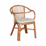 Cane and rattan tub chair with seat cushion