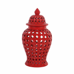 Red cut out ginger jar with lid