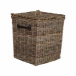 Square rattan laundry basket with lid