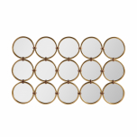 repeated grid circle mirror in rectangle form with gold frame