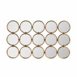 repeated grid circle mirror in rectangle form with gold frame