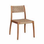 outdoor chair with synthetic rope and teak frame