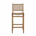 Outdoor barstool with teak frame and synthetic weave