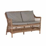 Outdoor 2 seater sofa in synthetic rattan with cushions 