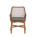 teak and synthetic rattan outdoor armchair with seat cushion