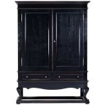 Block & Chisel solid weathered oak drinks cabinet with black lacquer