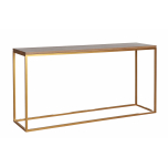 Lillian console with gold metal base and antique weathered oak top