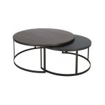 Block & Chisel round antique weathered oak nested coffee table with matt black base