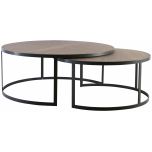 Block & Chisel round antique weathered oak nested coffee table with matt black base