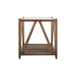 Block & Chisel square solid antique weathered oak side table with a glass top