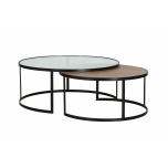 Lunar nesting tables glass and wood tops