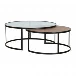 Lunar nesting tables glass and wood tops