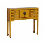 yellow lacquered asian inspired console