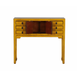 yellow lacquered asian inspired console