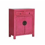 pink lacquered chinese cabinet 2 door 2 drawers