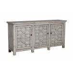 White chinese sideboard with detailed doors.