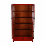 red lacquered display cabinet with glass doors 