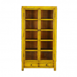 yellow lacquered display cabinet with glass doors