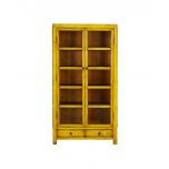 yellow lacquered display cabinet with glass doors