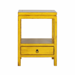 yellow lacquered bedside table with 1 drawer