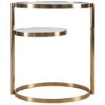 Block & Chisel round glass top side table with steel frame