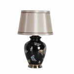 black ceramic lamp base with butterfly print including shade