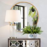 distressed large round gold mirror