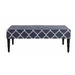 blue and white ottoman with wooden legs