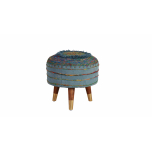 Colourful Naksha stool with wooden legs