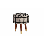Black shaggy upholstered stool with wooden legs