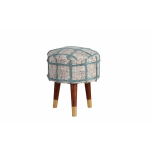 blue shaggy footstool with wooden legs