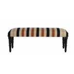 stripe upholstered ottoman with turned legs