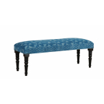 indigo upholstered bench with wooden legs
