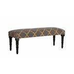 Charcoal and mustard upholstered bench with wooden legs