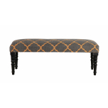 Charcoal and mustard upholstered bench with wooden legs