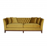 Karissa Gold Sofa with tufted detailed back and wooden legs