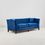 Karissa Navy Blue Sofa with tufted detailed back and wooden legs