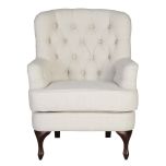 DOROTHY OCCASIONAL CHAIR in Beige fabric with tufted details and wooden legs