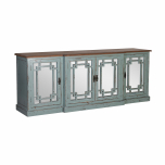 blue distressed buffet server with 4 mirrored doors