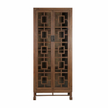 wooden display cabinet with glass doors