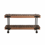 Slatted wooden table trolley on metal castors