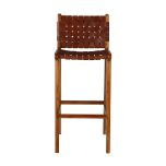 leather strap barstool with teak frame.