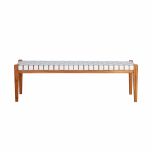 teak bench with white leather seating