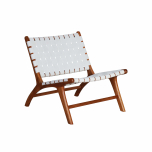 london Lounge Chair with wooden frame and white leather straps
