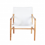 white leather sling chair with teak frame