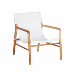 white leather sling chair with teak frame