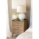 Block & Chisel wooden bedside table with rattan top shelf