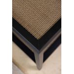 black frame coffee table with rattan inlay and bottom shelf