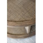 round wooden coffee table with rattan inlay